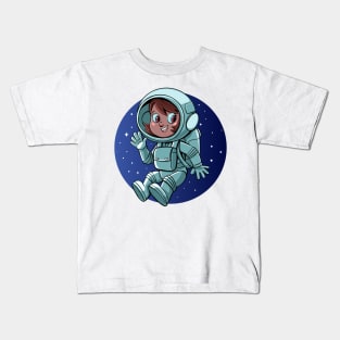 girl astronaut in weightlessness floats in space Kids T-Shirt